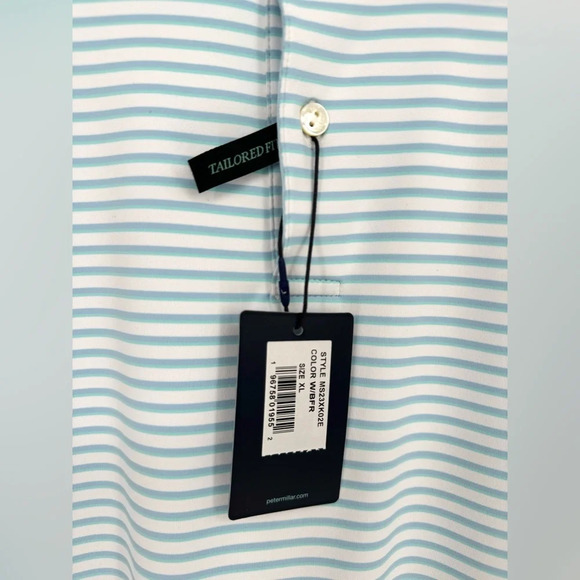 NWT Peter Millar Crown Crafted Performance Jersey Polo Shirt Turquoise Stripe XL - Picture 8 of 10